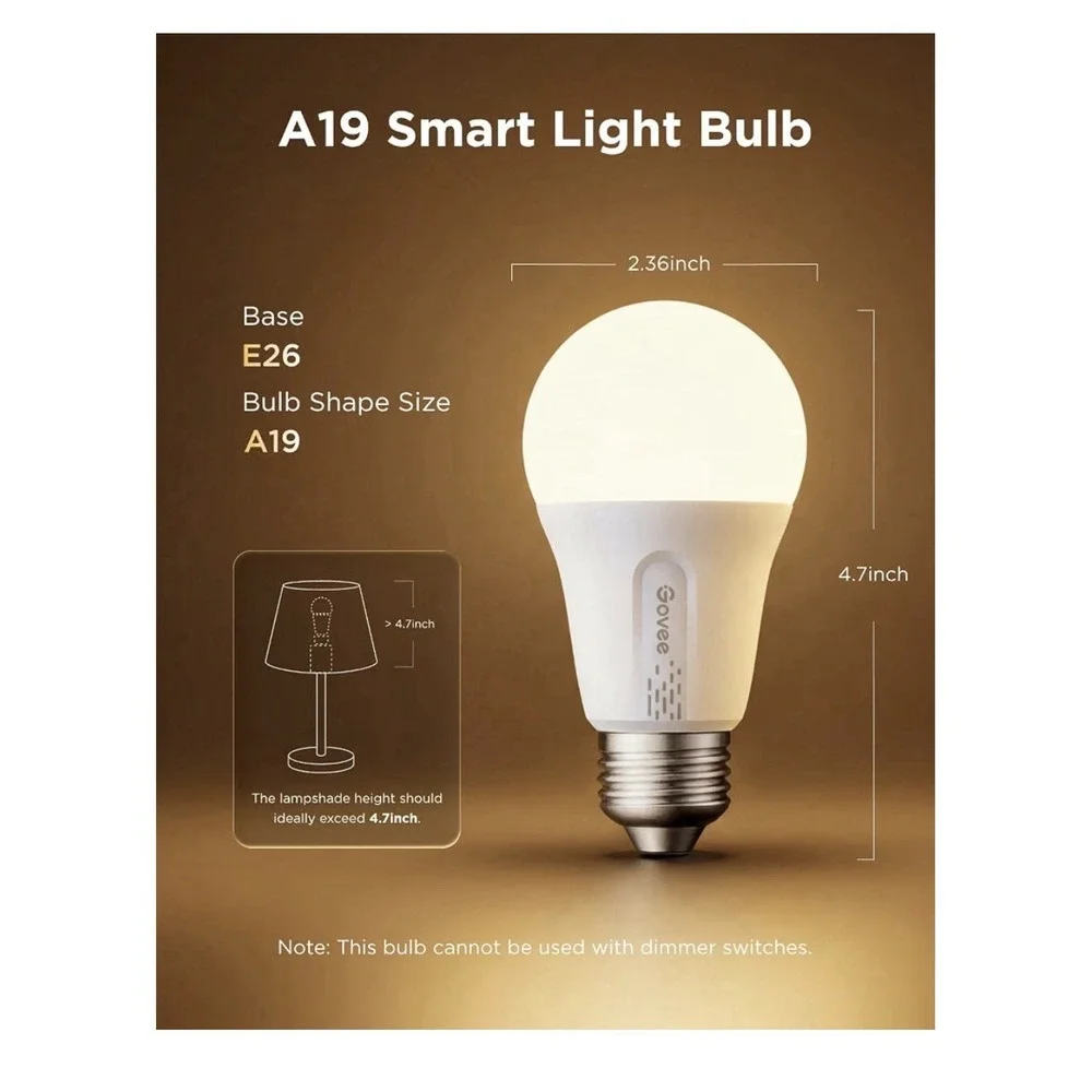 Govee RGBWW Smart LED Bulb 8-Pack H6006 A19 E26 1000LM Matter Alexa Google